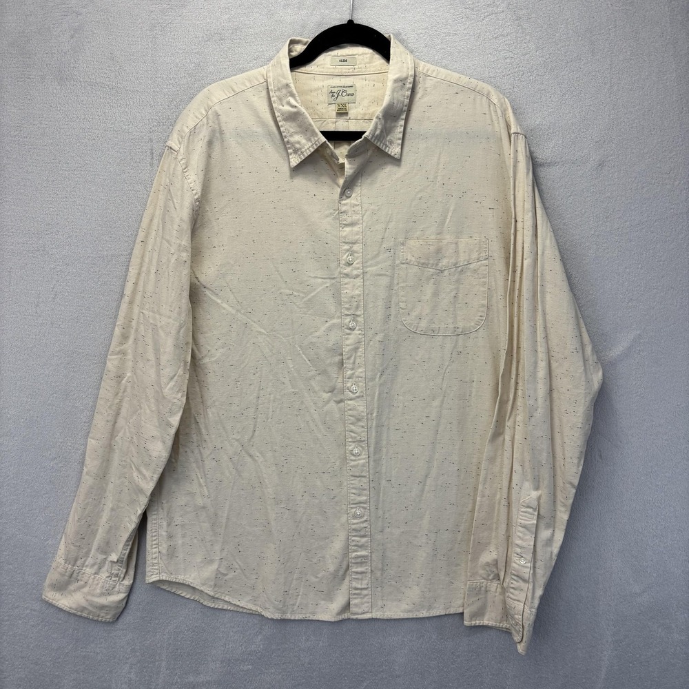 J.CREW Long Sleeve Button Up Shirt Mens 2XL‎ SLIM White Textured Flecks Preppy